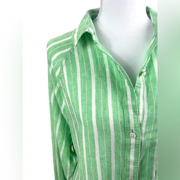 NWT Aerie Linen Blend Cover Up Green Striped Shirt Pool coastal beachy Pastel XS - Picture 8 of 12